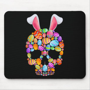 Lustiger Totenkopf mit Hasenohren und Ostereiern O Mousepad