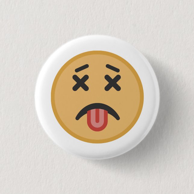 Lustiger toter Kater-Zunge Emoji Cartoon Button (Vorderseite)