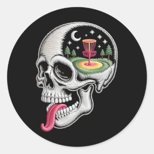 Lustiger Träumender Totenkopf Disc Golf Liebhaber Runder Aufkleber