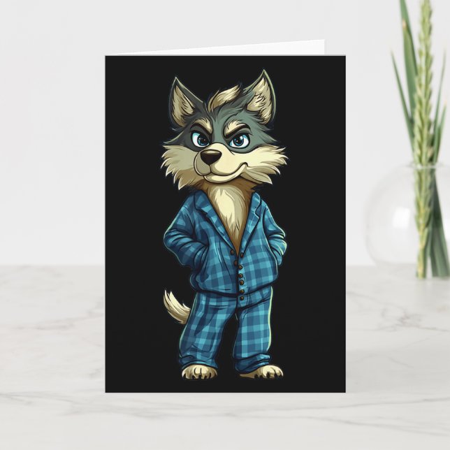 Lustiger Träumender Wolf Im Schlafanzug Für Schläf Karte (Vorderseite)