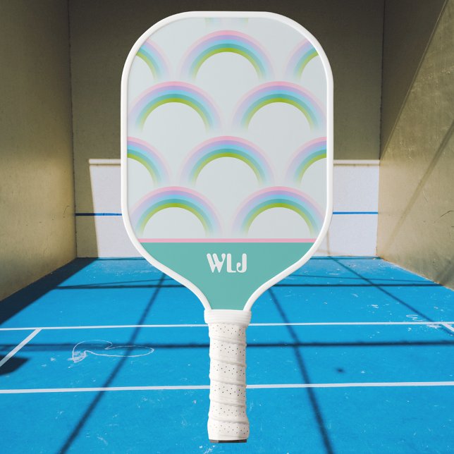 Lustiger Traumhafter Pastell-Regenbogen Mit Monogr Pickleball Schläger (Von Creator hochgeladen)