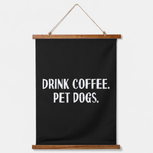 Lustiger Trinken Kaffee Hauskatze Hunde Süße Kaffe Wandteppich Mit Holzrahmen
