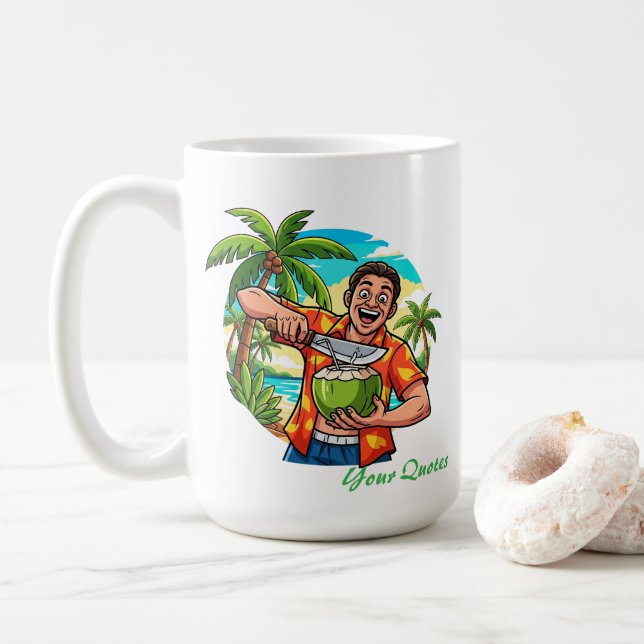 Lustiger tropischer Kokosstrand Kaffeetasse (Mit Donut)