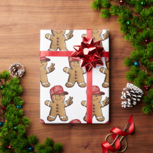 Lustiger Trump Lebkuchenmann macht Weihnachten gro Geschenkpapier