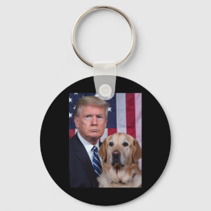 Lustiger Trump und Golden Retriever Hund USA-Flagg Schlüsselanhänger