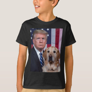Lustiger Trump und Golden Retriever Hund USA-Flagg T-Shirt