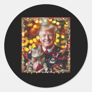 Lustiger Trump Weihnachtspullover für Katzenliebha Runder Aufkleber