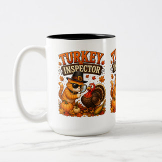 Lustiger Truthahn-Inspektor Thanksgiving-Katze Kaf Zweifarbige Tasse
