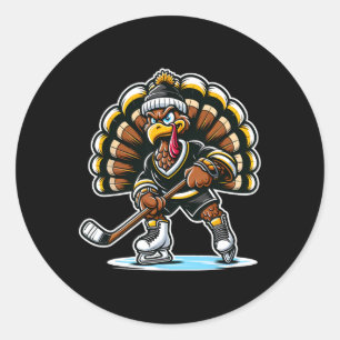 Lustiger Truthahn spielt Eishockey Thanksgiving Sp Runder Aufkleber
