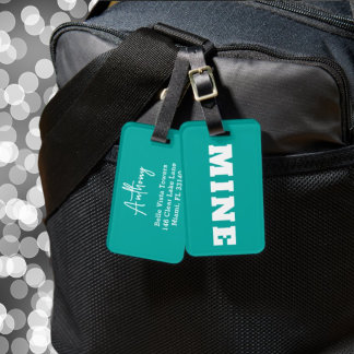 Lustiger Türkis Weiß MINE Personalisierter Gepäcka Gepäckanhänger
