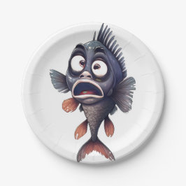 Lustiger überraschter Fisch – Cartoon-Fisch-Platte Pappteller