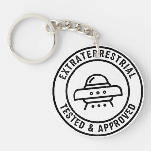 Lustiger UFO-Alien-Außerirdischer Getestet & Zugel Schlüsselanhänger