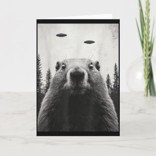 Lustiger Ufo Alien entführt Groundhog Süßer Waldmu Karte