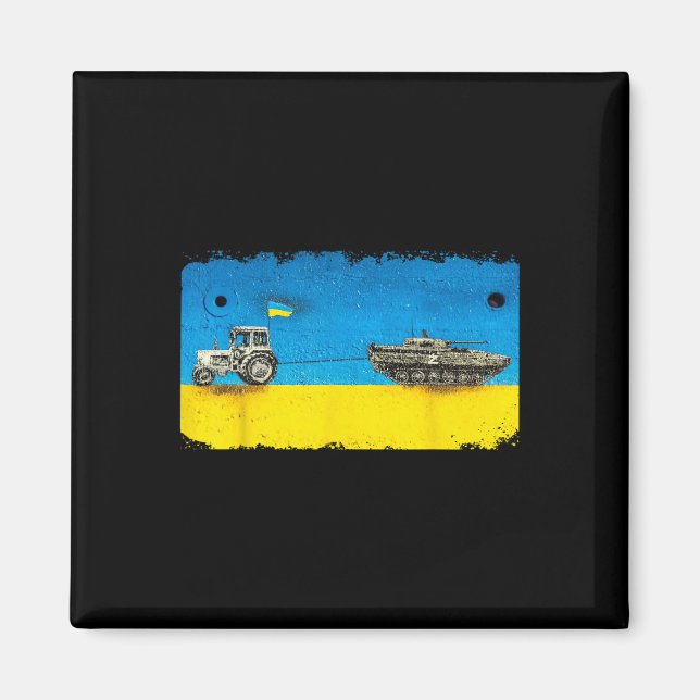 Lustiger ukrainischer Bauer zieht Panzer mit Trakt Magnet (Vorne)