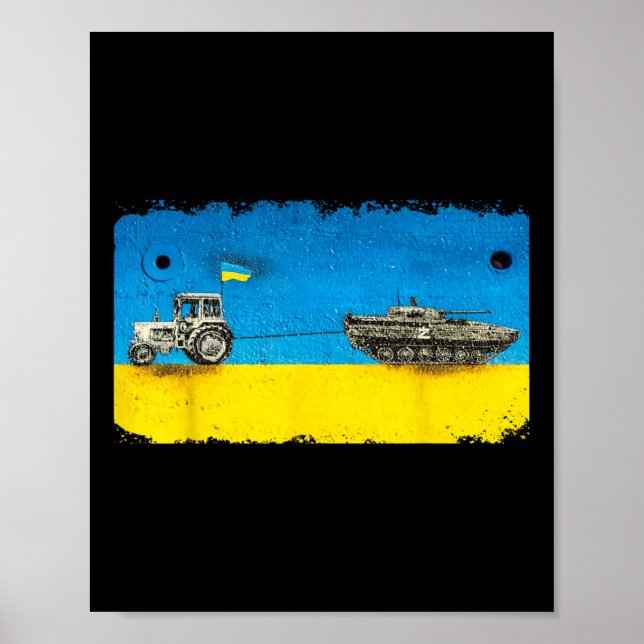 Lustiger ukrainischer Bauer zieht Panzer mit Trakt Poster (Vorne)