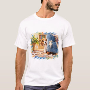 Lustiger unartiger Beagle hinter zerrissenem Sesse T-Shirt