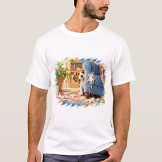 Lustiger unartiger Beagle hinter zerrissenem Sesse T-Shirt