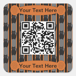 Lustiger und Fancy Halloween-Katzen-QR-Code Quadratischer Aufkleber