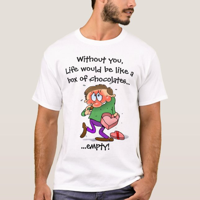 Lustiger Valentine-Schokoladen-Cartoon T-Shirt (Vorderseite)