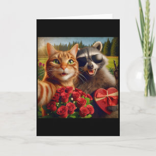 Lustiger Valentinskatze Waschbär Selfie Liebes Mem Karte