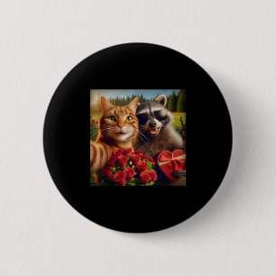 Lustiger Valentinstag-Katze Waschbär Selfie Liebes Button