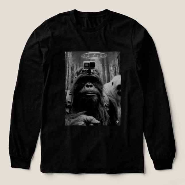 Lustiger verängstigter Bigfoot, der UFO-Alien beob Tri-Blend Shirt (Design Vorderseite)