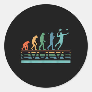 Lustiger verrückter Badminton-Spieler Evolution Sp Runder Aufkleber