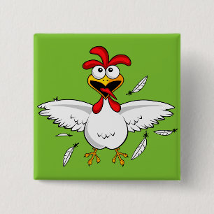 Lustiger verrückter Cartoon-HühnerflügelFling Button