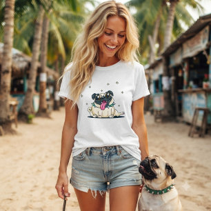Lustiger verrückter niedlicher Pug mit Nietenhalft T-Shirt