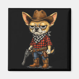 Lustiger Vintage-Cowboy-Chihuahua-Hund im Western- Magnet