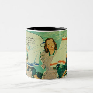 Lustiger Vintage-Kunstkaffee-Tasse aus den 1950er Zweifarbige Tasse