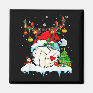 Lustiger Volleyball Weihnachten Rentier Santa Hut  Magnet