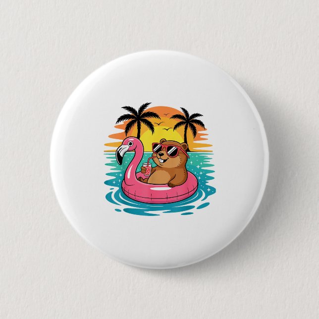 Lustiger Waldmurmeltier Hawaiianischer Flamingo Sc Button (Vorderseite)