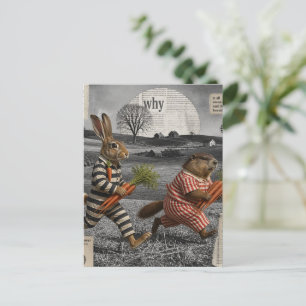 Lustiger Waldmurmeltier- und Kaninchen-Karottenrau Postkarte
