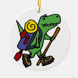 Lustiger wandernder grüner T-Rex Dinosaurier Keramikornament