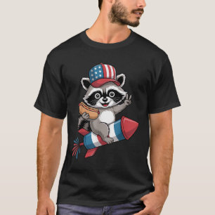 Lustiger Waschbär 4. Juli Hot Dog Vierter Juli T-Shirt