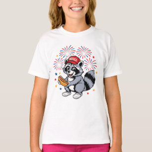Lustiger Waschbär 4. Juli Patriotisch Süß Rot Weiß T-Shirt