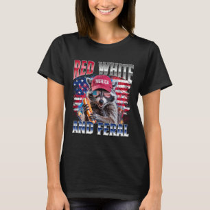 Lustiger Waschbär 4. Juli USA Patriotisch Rot Weiß T-Shirt