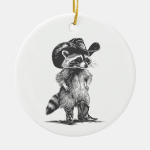 Lustiger Waschbär-Cowboy Grafik-Meme Männer Frauen Keramik Ornament