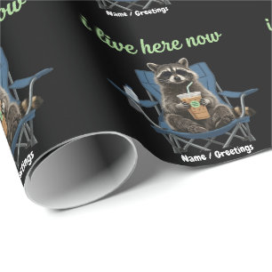 Lustiger Waschbär-Eiskaffee Ich lebe jetzt hier Geschenkpapier