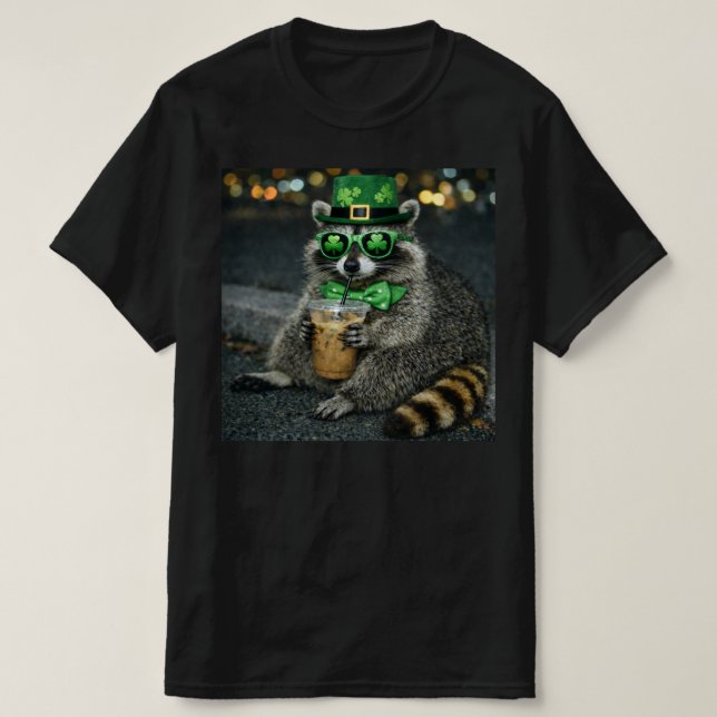 Lustiger Waschbär-Eiskaffee St. Patrick's Day, Ret T-Shirt (Design vorne)