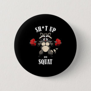 Lustiger Waschbär Fitness Kniebeugen Workout Gewic Button