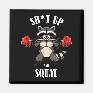Lustiger Waschbär Fitness Kniebeugen Workout Gewic Magnet