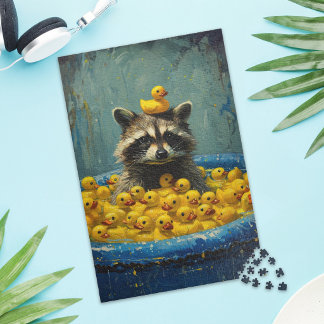 Lustiger Waschbär-Gummiente-Pool-Puzzle