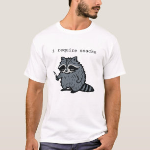Lustiger Waschbär „Ich benötige Snacks“ Cartoon-De T-Shirt
