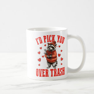 Lustiger Waschbär, ich würde dich über den Müll am Kaffeetasse