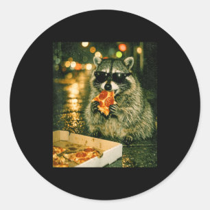 Lustiger Waschbär isst Pizza-Tier-Meme Müll-Panda Runder Aufkleber