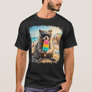 Lustiger Waschbär isst Popsicle Sommer Tier Meme T-Shirt