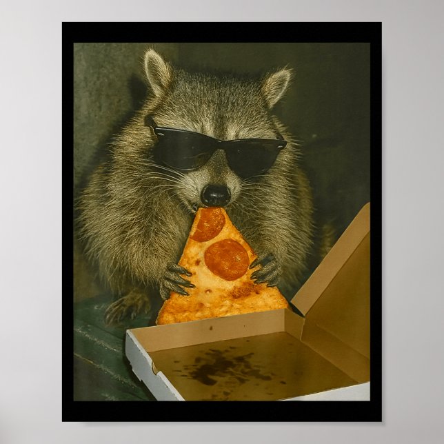 Lustiger Waschbär isst Zza-Tier-Meme-Waschbär  Poster (Vorne)