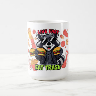 Lustiger Waschbär ‘Leb schnell, friss Müll’ Kaffeetasse